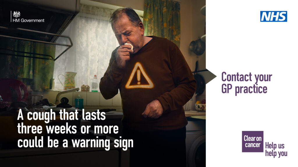 A cough that lasts three weeks or more could be a warning sign, contact your GP practice